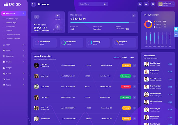 財務管理網站模板下載紫色bootstrap管理界面網頁模板
