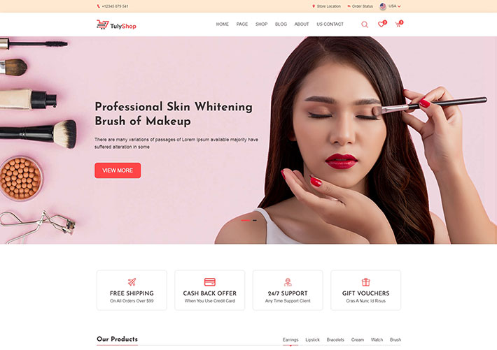 響應式紅色美妝化妝品線上商城電商html5網站網頁源碼模板