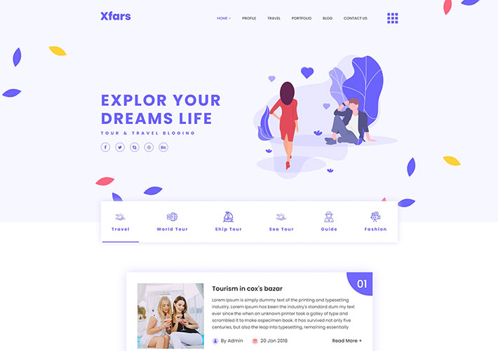 響應式個人旅游圖片博客動態網站網頁HTML5模板