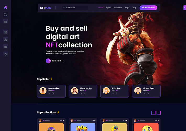 響應式NFT虛擬物品交易平臺源碼網站HTML網頁模板