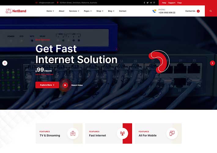 響應式互聯網寬帶服務公司網站網頁HTML源碼模板