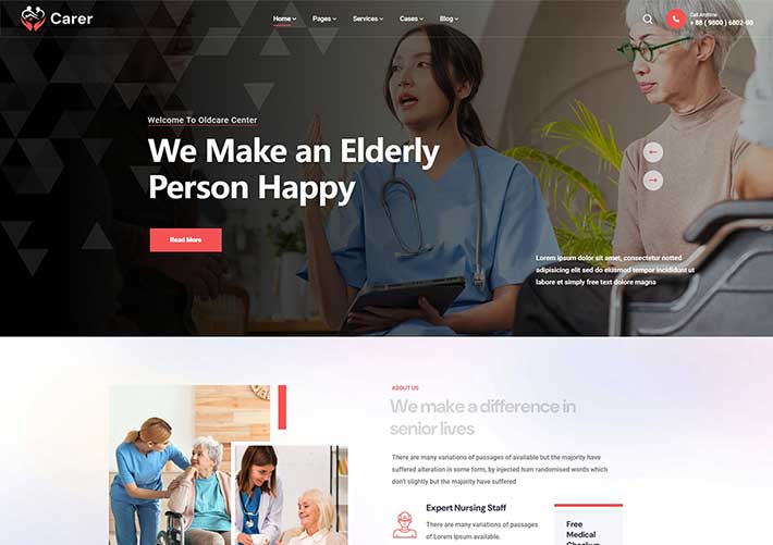 醫(yī)療保健養(yǎng)老院老年護(hù)理服務(wù)企業(yè)網(wǎng)站HTML5模板