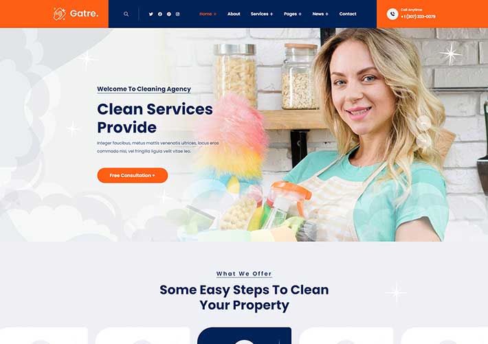 響應式清潔家政服務公司網站Bootstrap網頁HTML模板