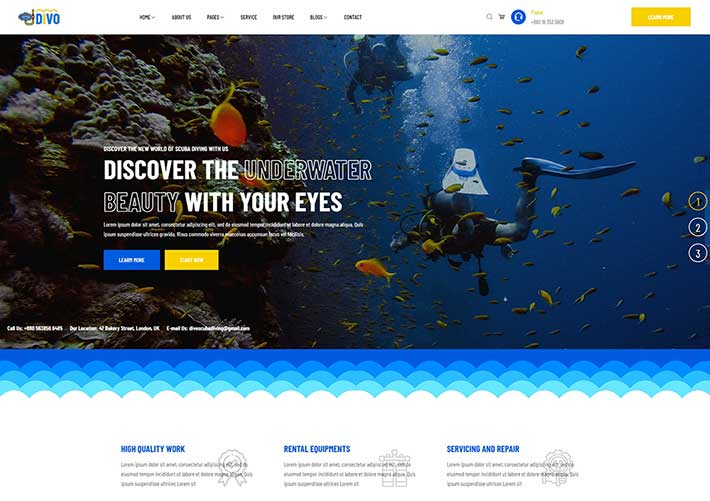 響應式海洋館潛水體驗館宣傳企業網站網頁HTML模板