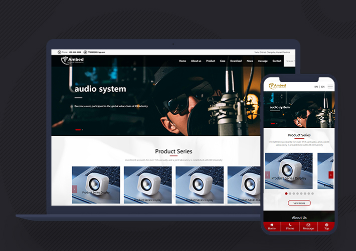 響應式英文音響設備企業(yè)外貿網(wǎng)站PbootCMS模板自適應手機端
